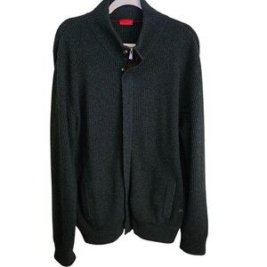 Isaia Napoli 100% Cashmere Heavyweight Sweater Bomber Jacket Suede Trim Size XL